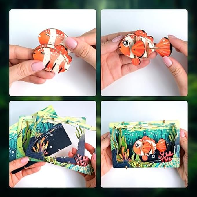 CLOWN FISH - CLOWN FISH 3D PUZZLE - DIY WOODEN ANIMAL PUZZLE - 3D PUZZLE FOR CHILDREN - CHILDREN'S WOODEN CRAFT SET - BRAIN TEASER WOODEN PUZZLE - TOY GIFTS FOR CHRISTMAS - Image 4